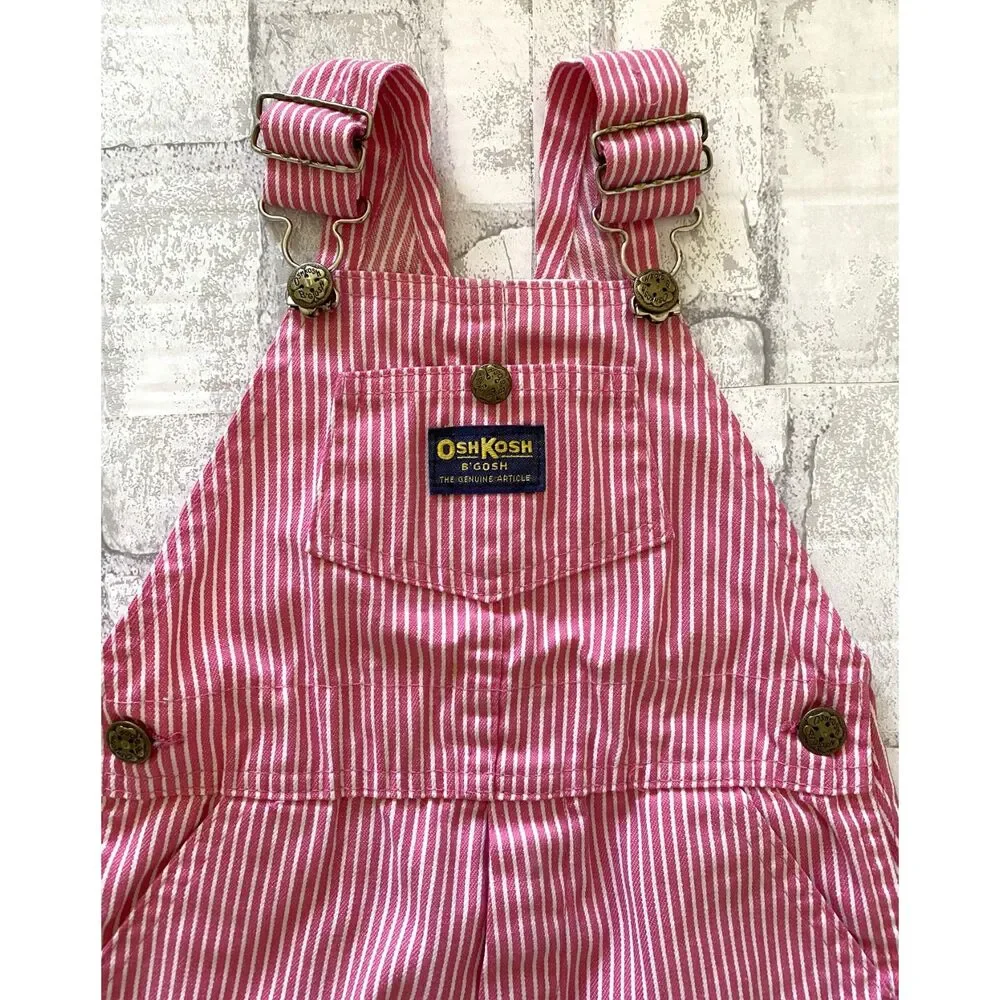 VTG OshKosh Bgosh USA Kids Hickory Stripe Short Cotton Blend Overall Romper 4T